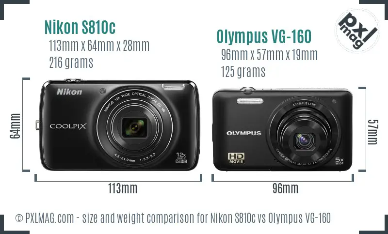 Nikon S810c vs Olympus VG-160 size comparison
