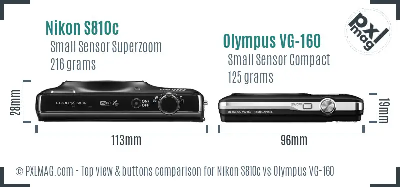 Nikon S810c vs Olympus VG-160 top view buttons comparison