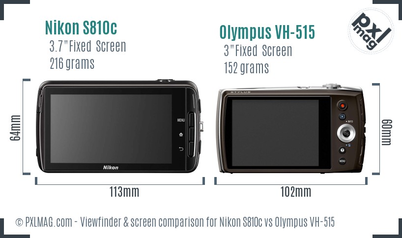 Nikon S810c vs Olympus VH-515 Screen and Viewfinder comparison
