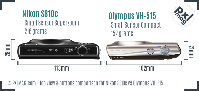 Nikon S810c vs Olympus VH-515 top view buttons comparison