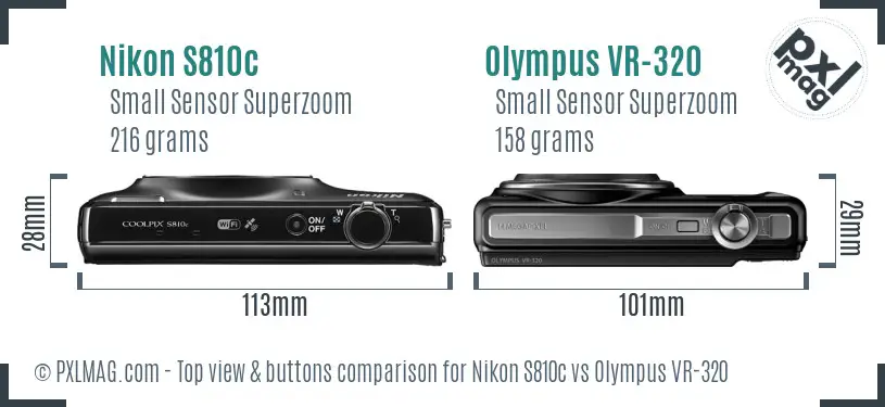 Nikon S810c vs Olympus VR-320 top view buttons comparison