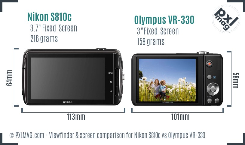 Nikon S810c vs Olympus VR-330 Screen and Viewfinder comparison