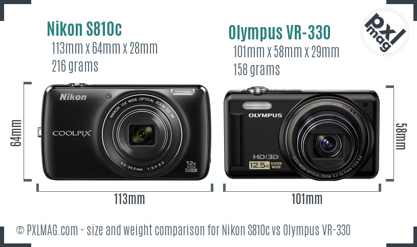 Nikon S810c vs Olympus VR-330 size comparison