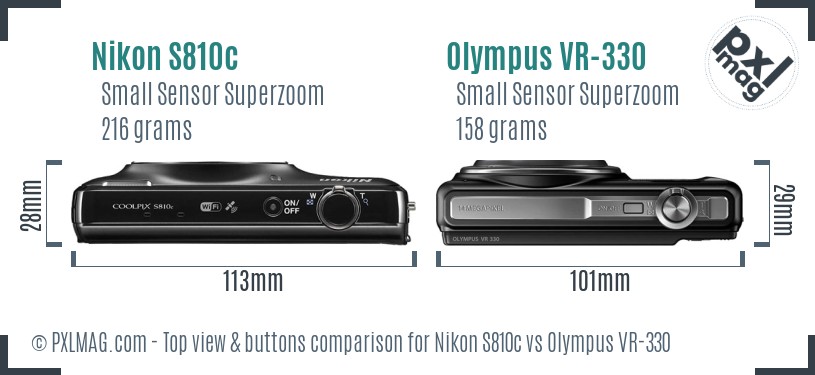Nikon S810c vs Olympus VR-330 top view buttons comparison