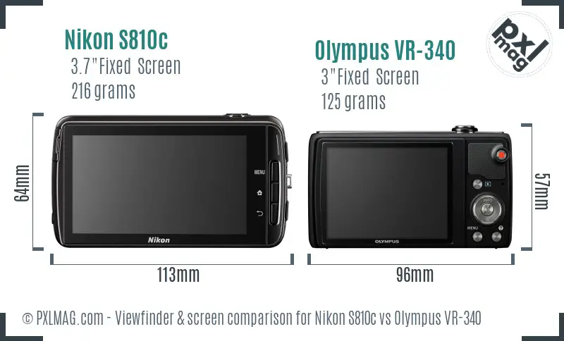 Nikon S810c vs Olympus VR-340 Screen and Viewfinder comparison