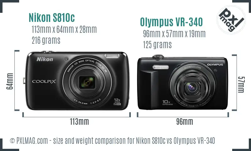 Nikon S810c vs Olympus VR-340 size comparison