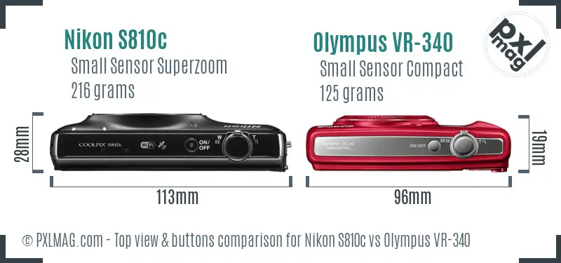 Nikon S810c vs Olympus VR-340 top view buttons comparison