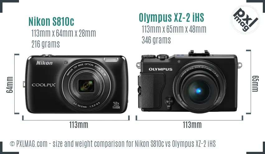 Nikon S810c vs Olympus XZ-2 iHS size comparison