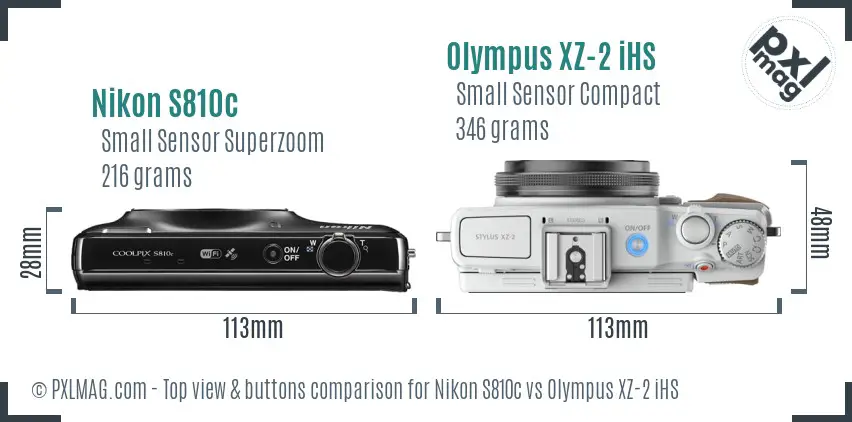 Nikon S810c vs Olympus XZ-2 iHS top view buttons comparison