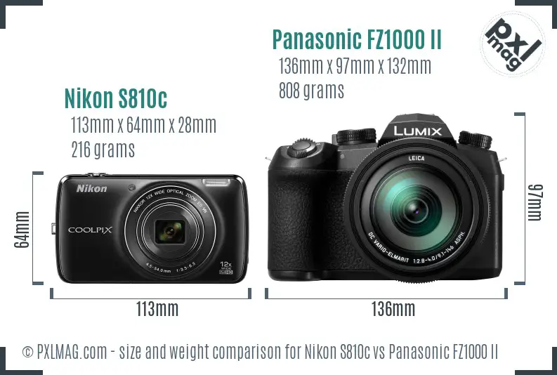 Nikon S810c vs Panasonic FZ1000 II size comparison
