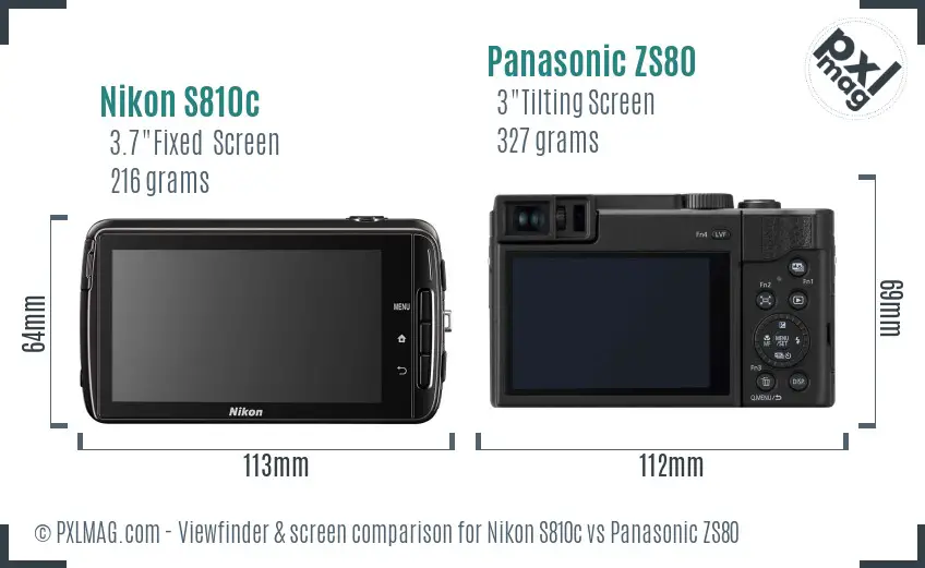 Nikon S810c vs Panasonic ZS80 Screen and Viewfinder comparison