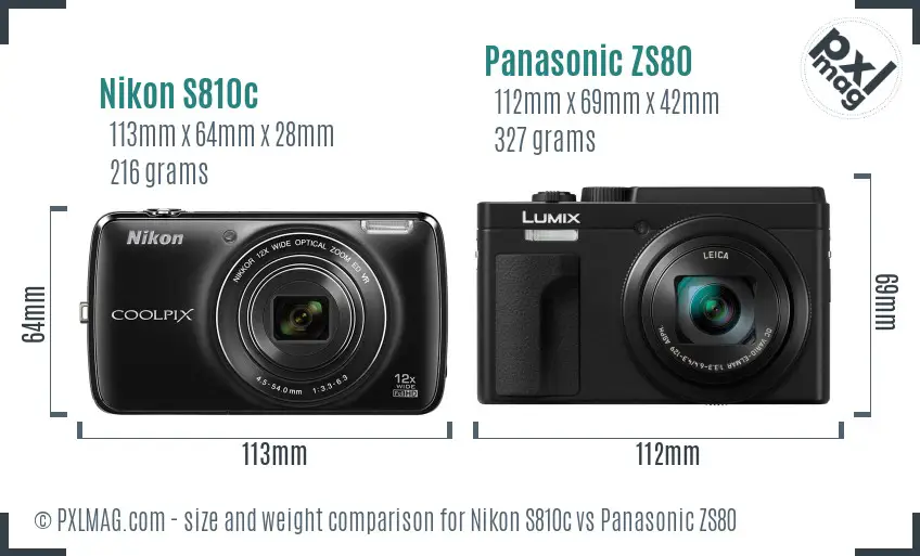 Nikon S810c vs Panasonic ZS80 size comparison