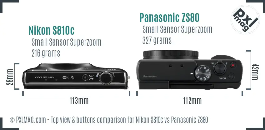 Nikon S810c vs Panasonic ZS80 top view buttons comparison