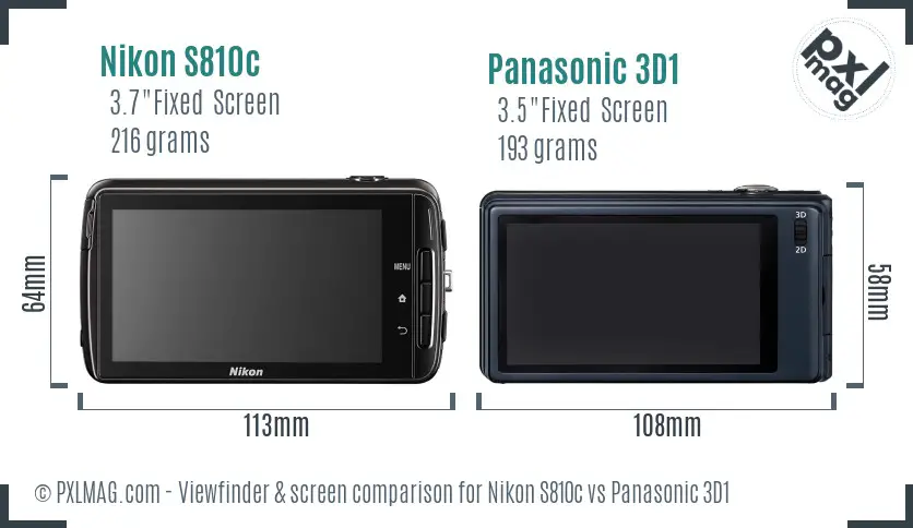 Nikon S810c vs Panasonic 3D1 Screen and Viewfinder comparison