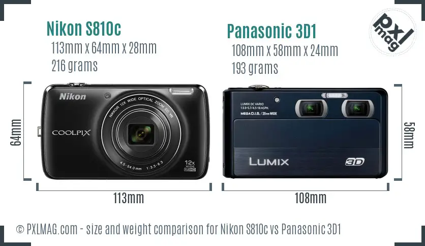 Nikon S810c vs Panasonic 3D1 size comparison