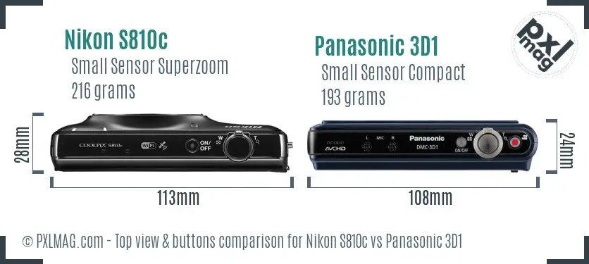 Nikon S810c vs Panasonic 3D1 top view buttons comparison