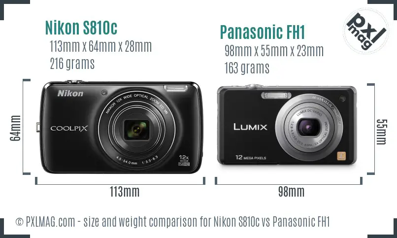 Nikon S810c vs Panasonic FH1 size comparison