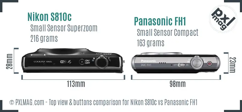 Nikon S810c vs Panasonic FH1 top view buttons comparison