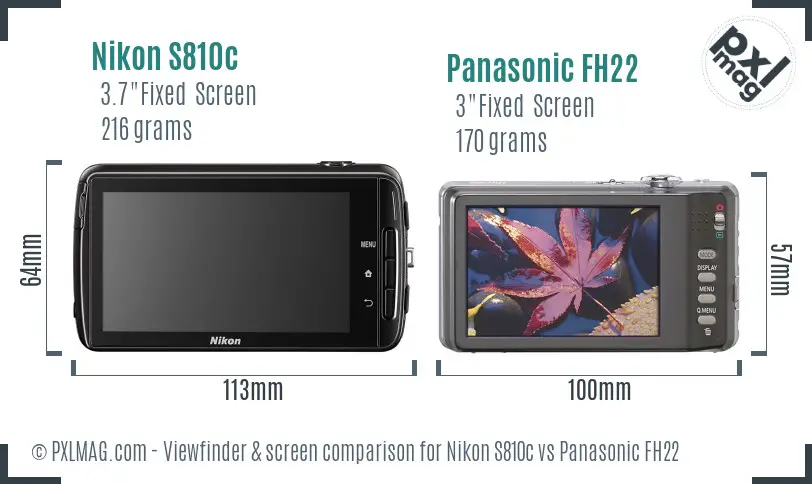 Nikon S810c vs Panasonic FH22 Screen and Viewfinder comparison