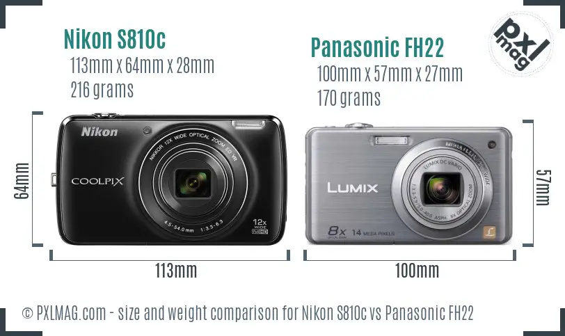 Nikon S810c vs Panasonic FH22 size comparison