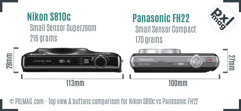 Nikon S810c vs Panasonic FH22 top view buttons comparison