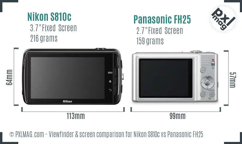 Nikon S810c vs Panasonic FH25 Screen and Viewfinder comparison