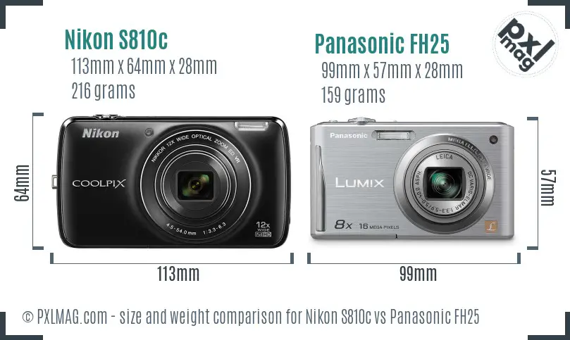 Nikon S810c vs Panasonic FH25 size comparison