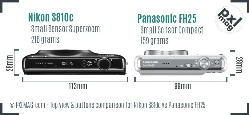 Nikon S810c vs Panasonic FH25 top view buttons comparison