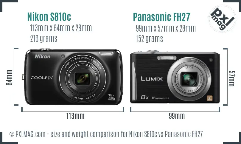 Nikon S810c vs Panasonic FH27 size comparison