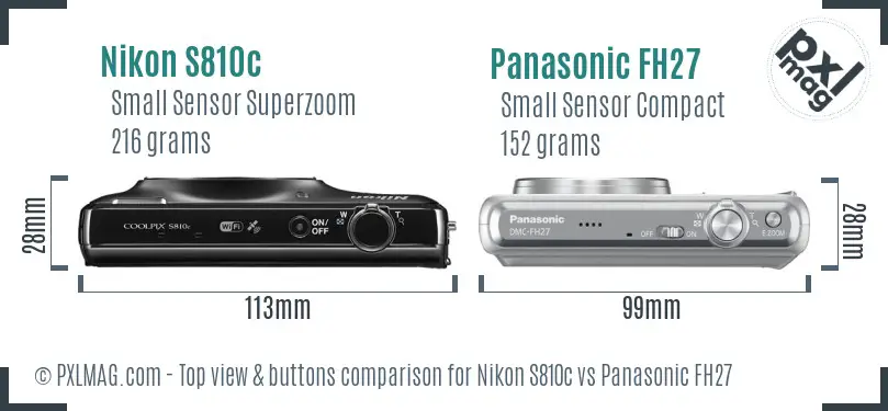 Nikon S810c vs Panasonic FH27 top view buttons comparison