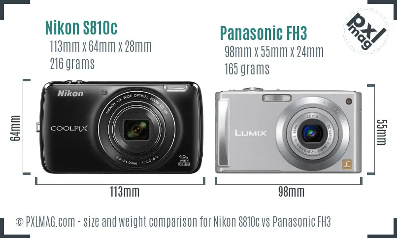 Nikon S810c vs Panasonic FH3 size comparison