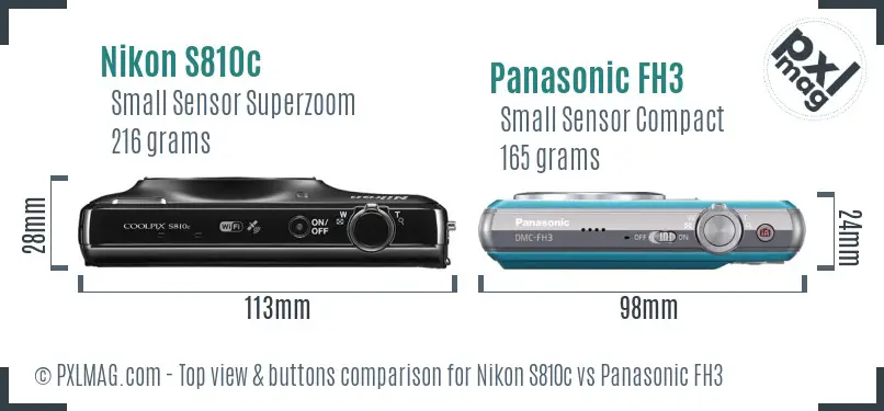 Nikon S810c vs Panasonic FH3 top view buttons comparison