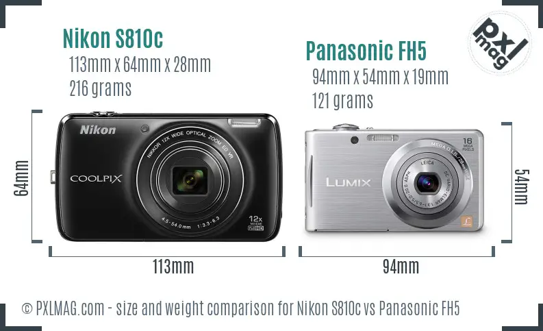 Nikon S810c vs Panasonic FH5 size comparison Nikon S810c vs Panasonic FH5 size comparison