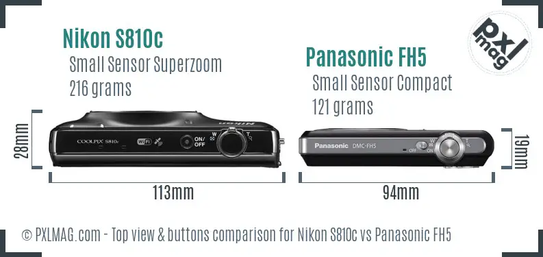 Nikon S810c vs Panasonic FH5 top view buttons comparison Nikon S810c vs Panasonic FH5 top view buttons comparison