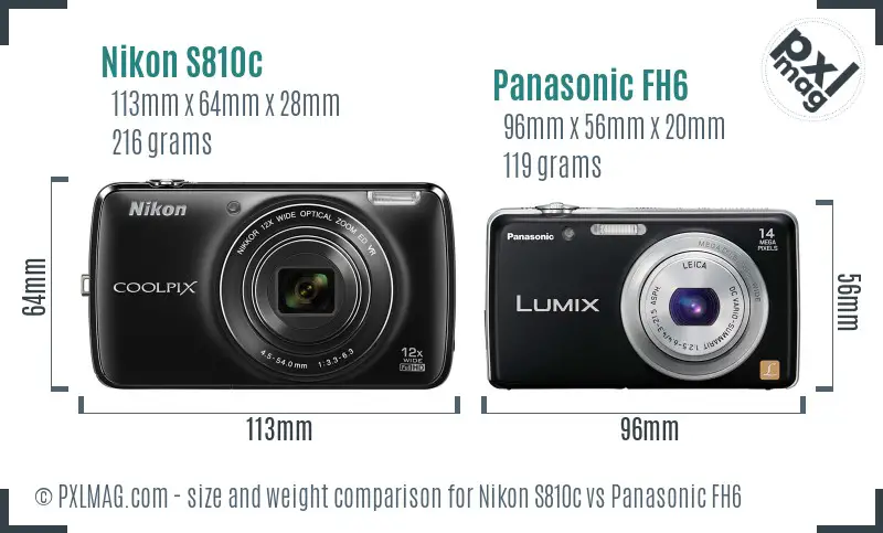 Nikon S810c vs Panasonic FH6 size comparison