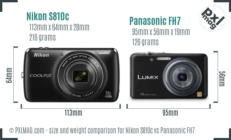 Nikon S810c vs Panasonic FH7 size comparison