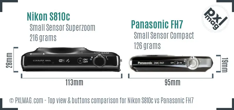 Nikon S810c vs Panasonic FH7 top view buttons comparison