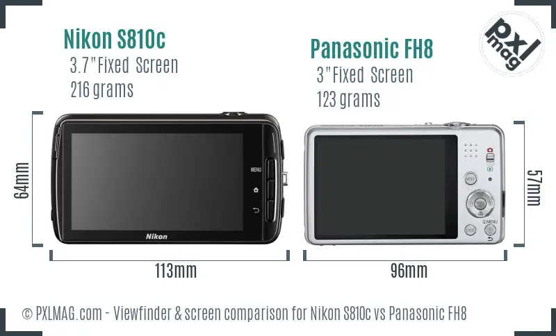 Nikon S810c vs Panasonic FH8 Screen and Viewfinder comparison