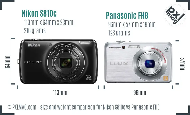 Nikon S810c vs Panasonic FH8 size comparison