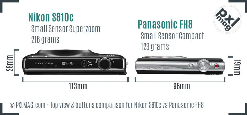 Nikon S810c vs Panasonic FH8 top view buttons comparison