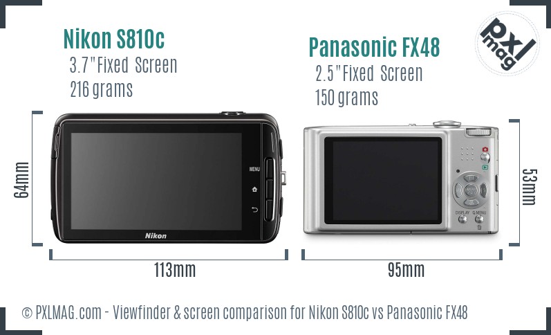 Nikon S810c vs Panasonic FX48 Screen and Viewfinder comparison