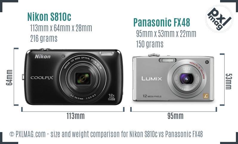 Nikon S810c vs Panasonic FX48 size comparison