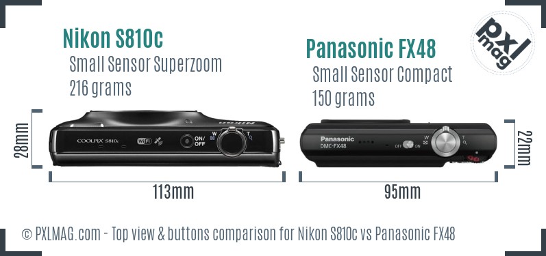Nikon S810c vs Panasonic FX48 top view buttons comparison