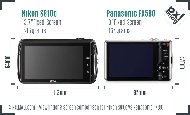 Nikon S810c vs Panasonic FX580 Screen and Viewfinder comparison
