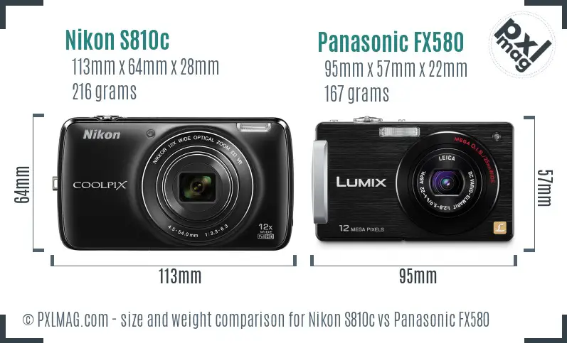 Nikon S810c vs Panasonic FX580 size comparison