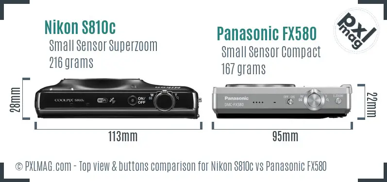 Nikon S810c vs Panasonic FX580 top view buttons comparison