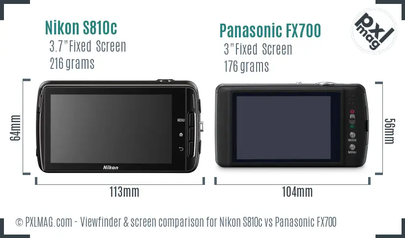 Nikon S810c vs Panasonic FX700 Screen and Viewfinder comparison