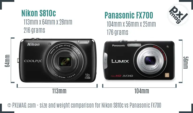 Nikon S810c vs Panasonic FX700 size comparison