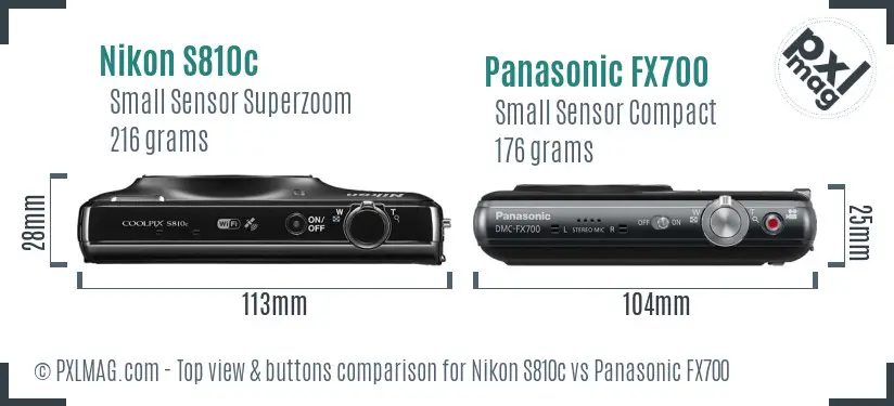 Nikon S810c vs Panasonic FX700 top view buttons comparison