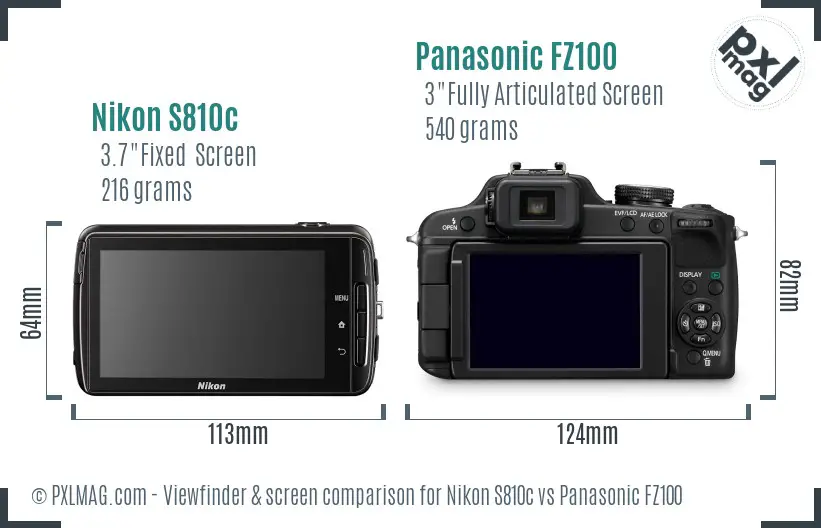 Nikon S810c vs Panasonic FZ100 Screen and Viewfinder comparison